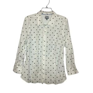 Talbots Polka Dot Button Down Shirt Wrinkle Resistant White Black Size 16